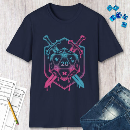 D20 Dice Sword Crest T-Shirt – Synthwave DnD Tee