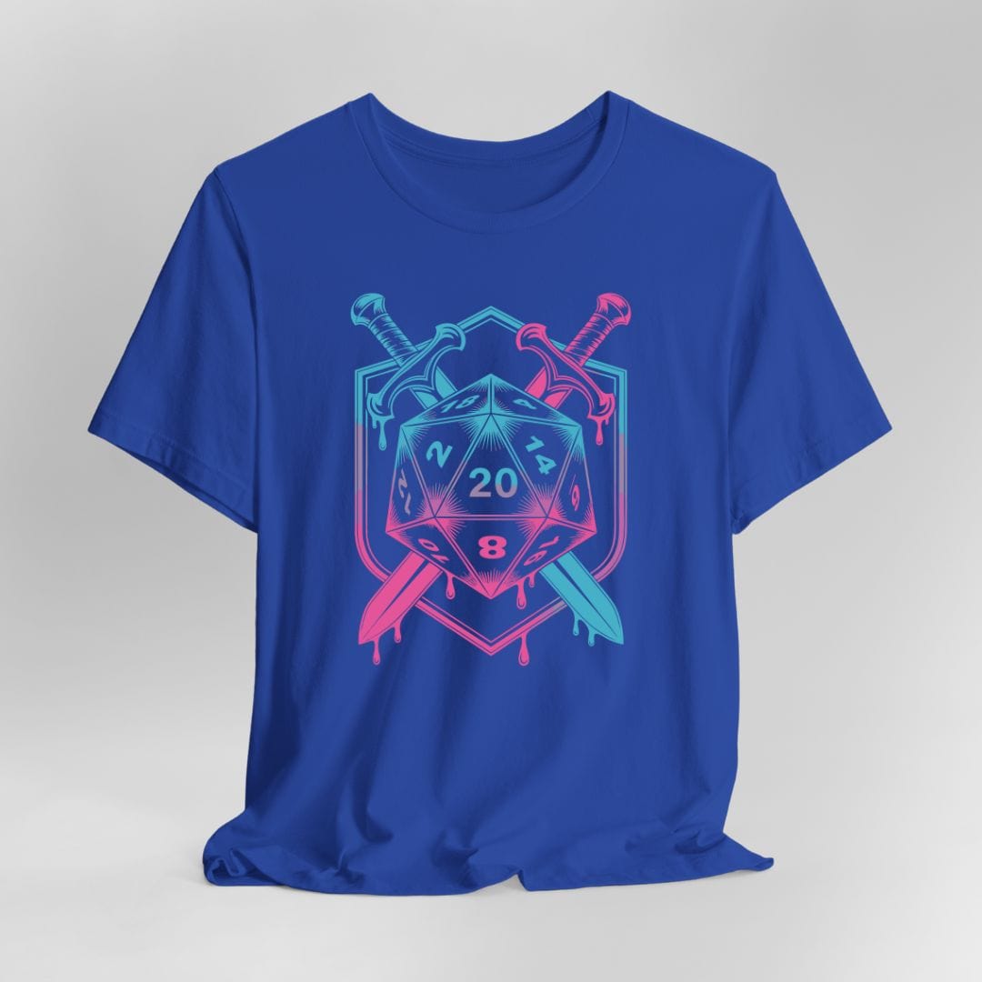 D20 Dice Sword Crest T-Shirt – Synthwave DnD Tee