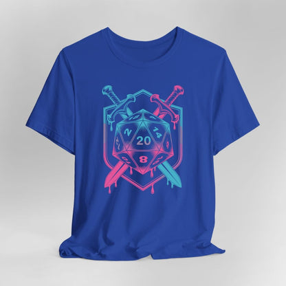D20 Dice Sword Crest T-Shirt – Synthwave DnD Tee