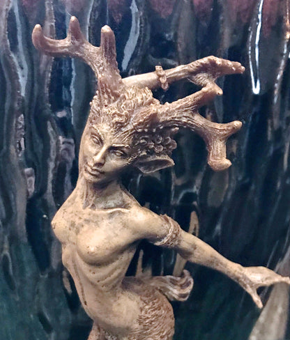 Faun Statue, Hand Painted Resin Sculpture | Mythical Forest Creature Figurine | Woodland Female Satyr Statue for Fantasy Art Decor