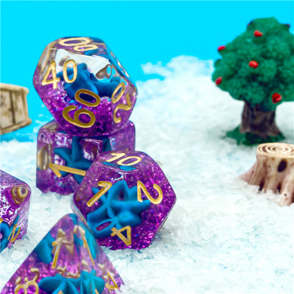 Purple w/Blue Starfish Dice 7-Dice Set Resin Dungeons and Dragons Dice