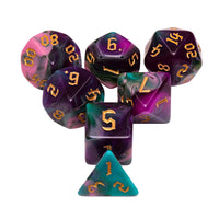 Night Elves 7-Dice Set Pink/Green/Purple w/Gold Numbers Dnd Dice Set