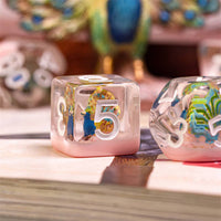 Peacock + Pink 7-Dice Set w/White Numbers Dnd Dice Set