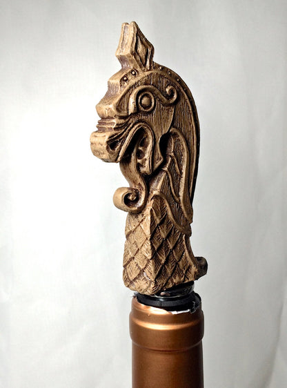 Viking Ship Dragon Winestopper, Hand Sculpted Resin, Medieval Norse Art Barware |Mythic Viking Bottle Stopper |Fantasy Wine and Barware Gift