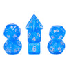 Glitter Blue 7-Dice Mini-Dice RPG Set w/Silver Numbers Miniature Dice