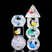 7-Color Snail Dice | Clear RPG 7-Dice Set w/ Colorful Snails Inside
