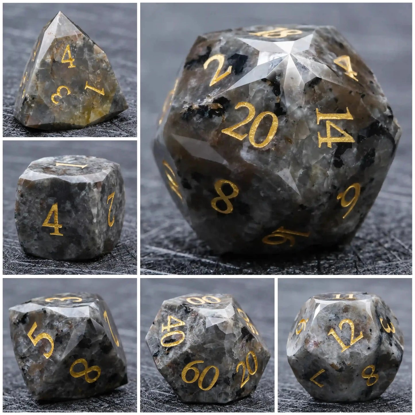 D&D Multi-Sided Engraved Natural Gemstone Dice Set
