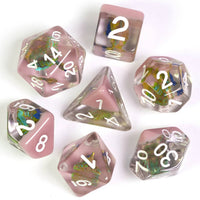 Peacock + Pink 7-Dice Set w/White Numbers Dnd Dice Set