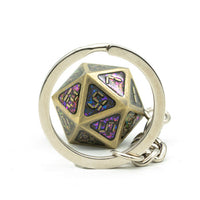 Metal D20 w/ Purple Glitter Keychain Analogue Font d20