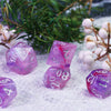 Resin Galaxy Purple 7-Dice Dnd Dice | Glitter w/Silver Numbers Set