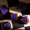 Burnt Orange with Blue Irregular Pattern Fill: 7-Piece Acrylic Dice Set