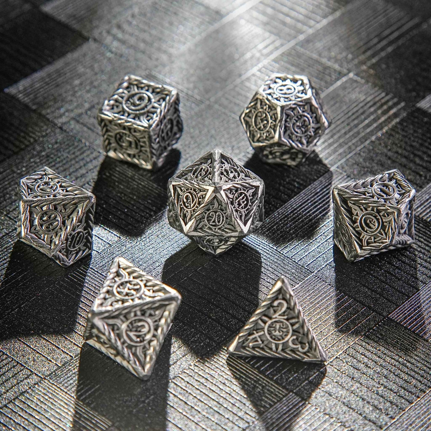 DND Antique Nickel Sun Metal Polyhedron Dice Set