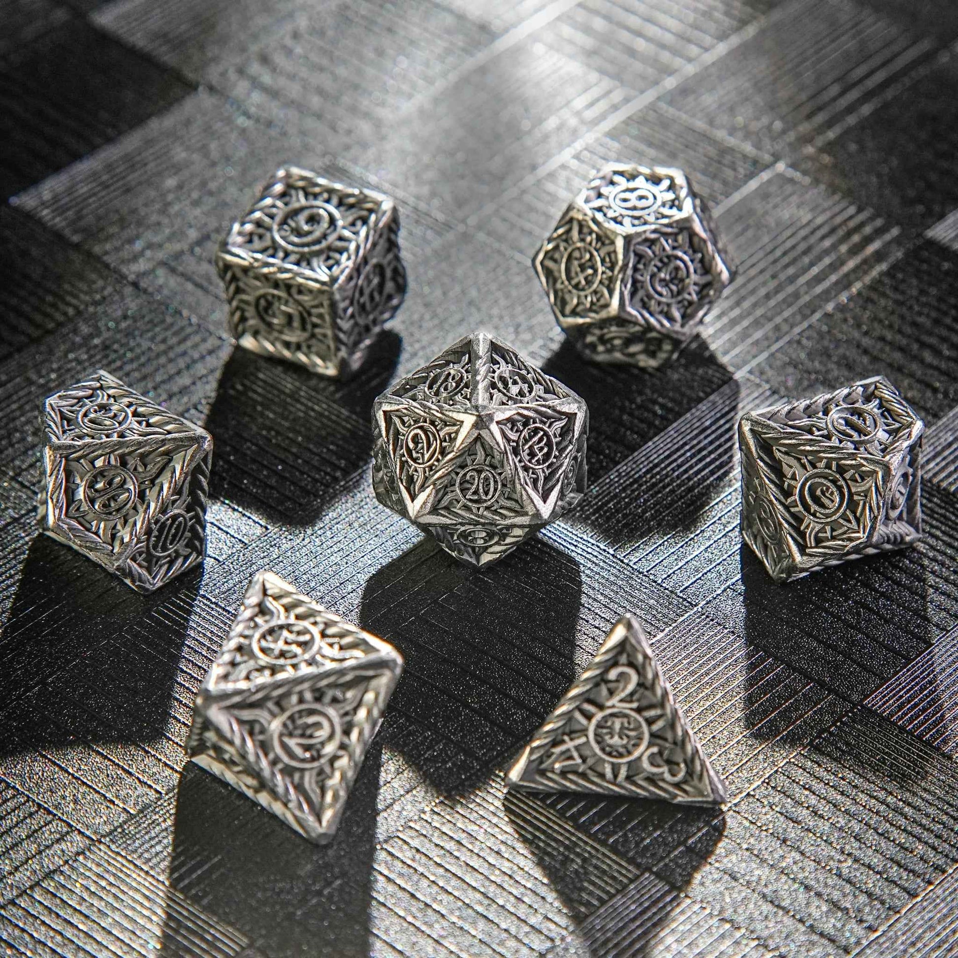 DND Antique Nickel Sun Metal Polyhedron Dice Set