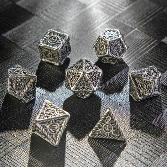 DND Antique Nickel Sun Metal Polyhedron Dice Set