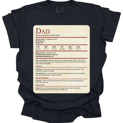 D&D Dad Shirt With Stat Block - Comfort Colors