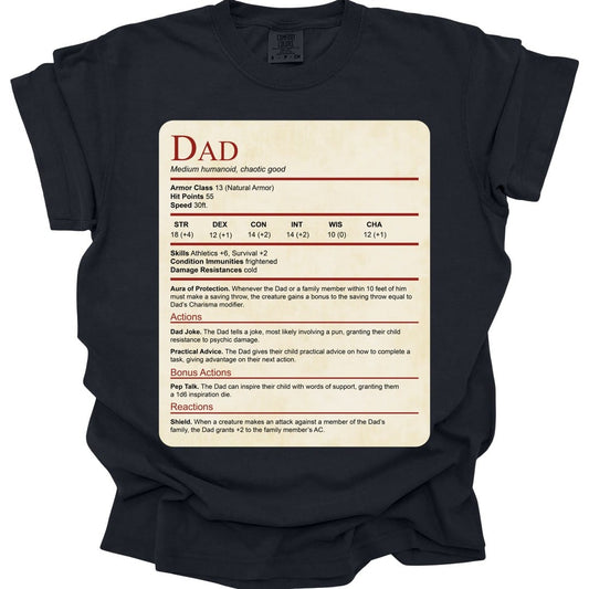 D&D Dad Shirt With Stat Block - Comfort Colors