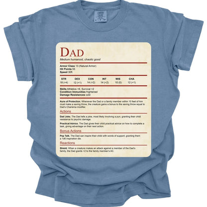 D&D Dad Shirt With Stat Block - Comfort Colors