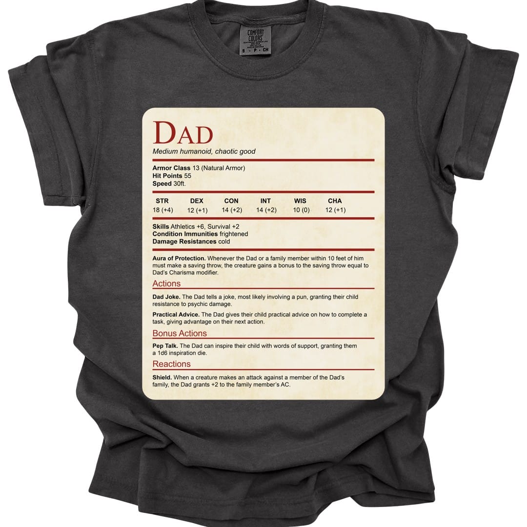 D&D Dad Shirt With Stat Block - Comfort Colors