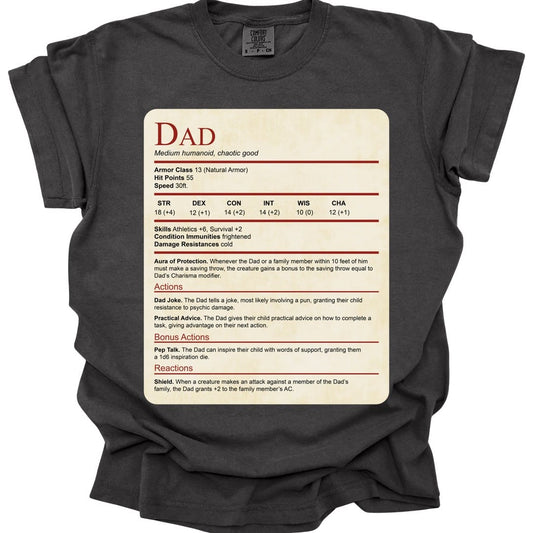 D&D Dad Shirt With Stat Block - Comfort Colors
