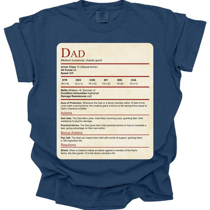 D&D Dad Shirt With Stat Block - Comfort Colors