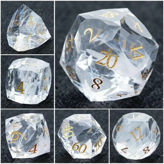 DND Dice-Diamond Cut Crystal Clear Glass Gemstone Dice Set