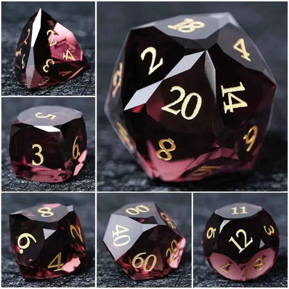 DND Dice - Engraved Gold Numbered Ruby Multi-Sided Dice Set