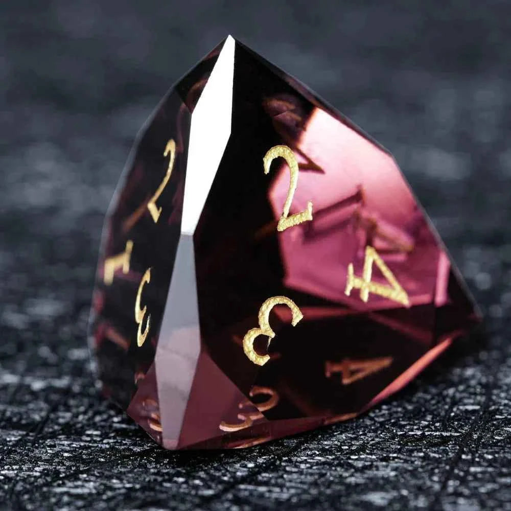 DND Dice - Engraved Gold Numbered Ruby Multi-Sided Dice Set