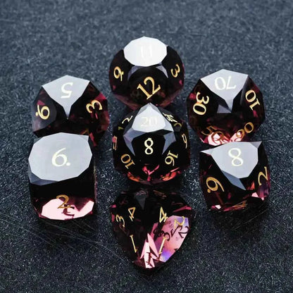 DND Dice - Engraved Gold Numbered Ruby Multi-Sided Dice Set