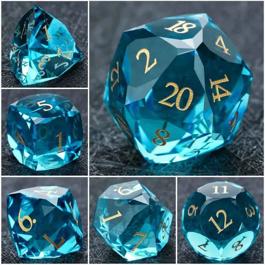 DND Dice - High Quality Blue Crystal Glass Gemstone Dice Set