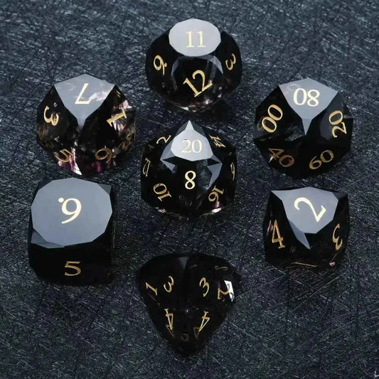 Black Polyhedral Glass DND Dice Set + Gold Numerals