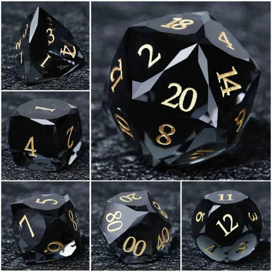 DND Dice - Premium Black Glass Gem RPG Dice Set
