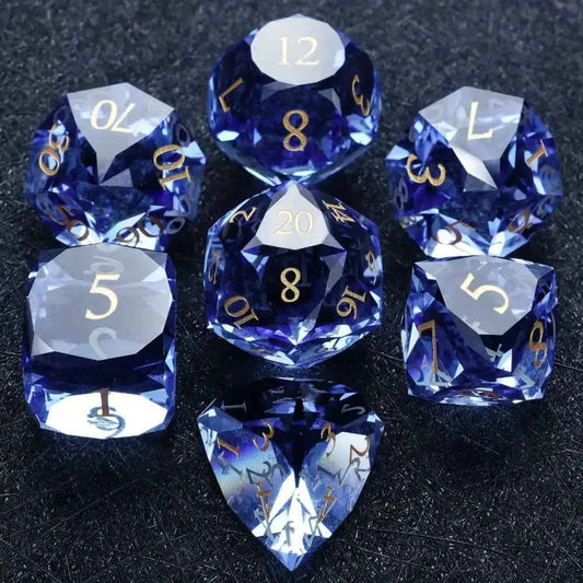 DND Dice - Ice Blue Multifaceted Glass Dice Set