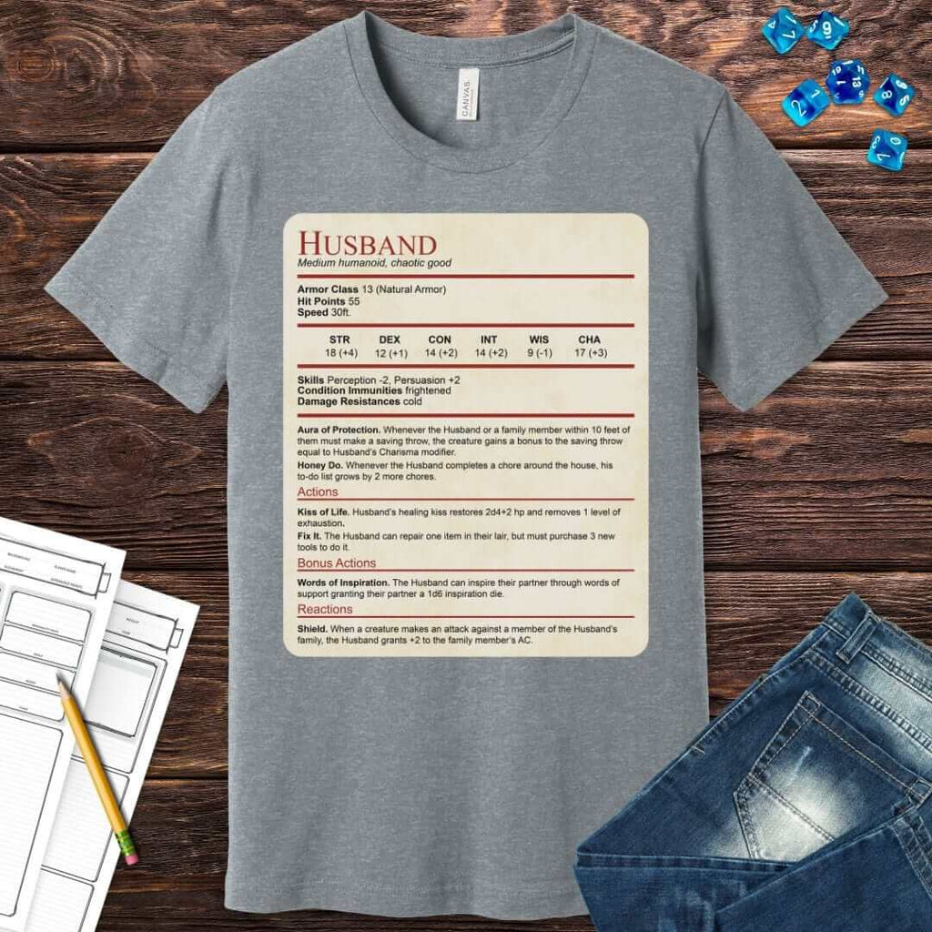 DnD Husband Stat Block T-Shirt