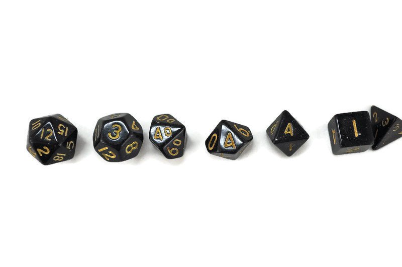 dnd mini dice set, black and gold