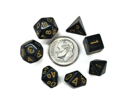 Black and Gold Mini 10mm DND Dice Set in Tube