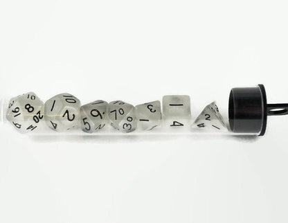 Phantom Glow Mini 10mm Glow-in-the-Dark DND Dice Set in Tube