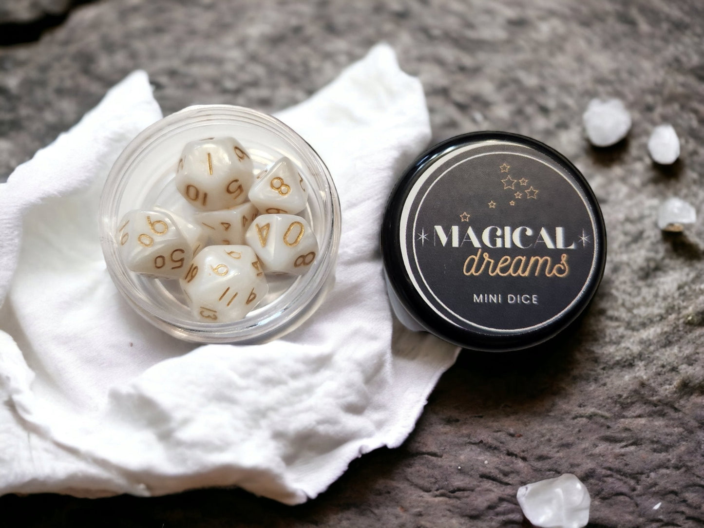 Magical Dreams Mini 10mm White DND Dice Set in Tube