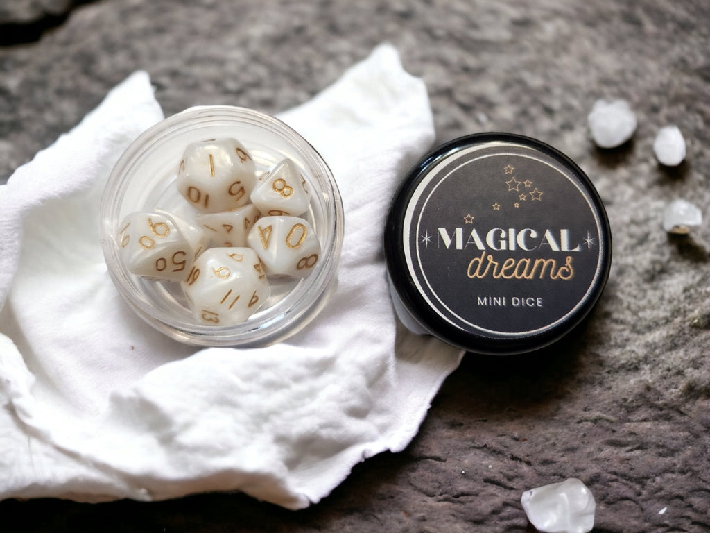 dnd mini dice set, white magical dreams
