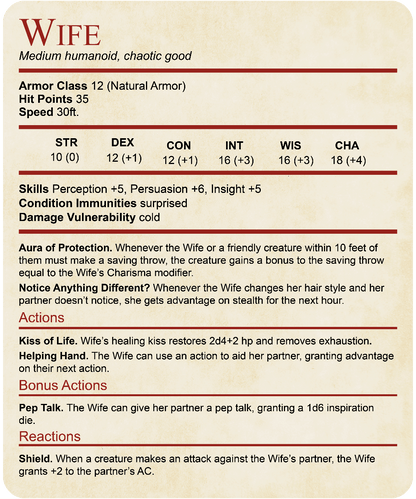 DnD Wife Stat Block T-Shirt