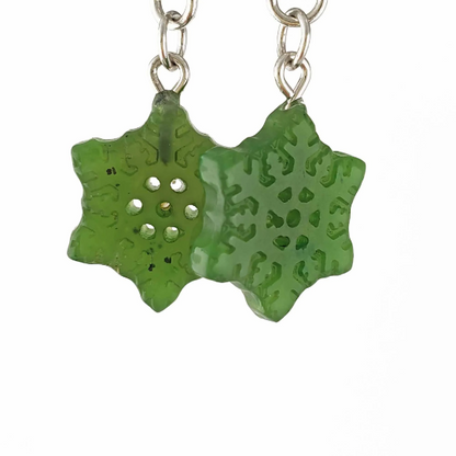 Jade Snowflake Earrings — 15mm Canadian Nephrite Jade in Sterling Silver