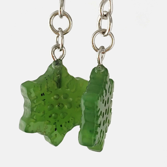 Jade Snowflake Earrings — 15mm Canadian Nephrite Jade in Sterling Silver