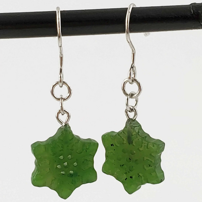 Jade Snowflake Earrings — 15mm Canadian Nephrite Jade in Sterling Silver