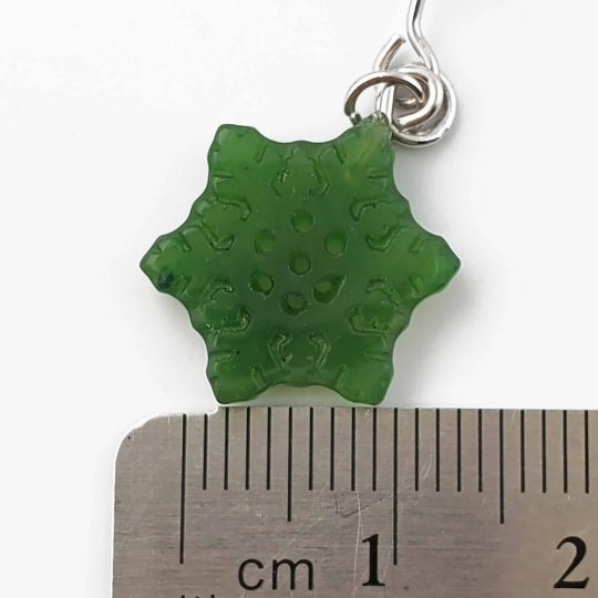 Jade Snowflake Earrings — 15mm Canadian Nephrite Jade in Sterling Silver