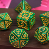 Druid Green Marble Pattern Dice | Green Dice w/Gold Art 7-Dice Set
