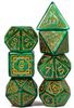 Druid Green Marble Pattern Dice | Green Dice w/Gold Art 7-Dice Set