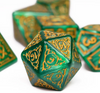 Druid Green Marble Pattern Dice | Green Dice w/Gold Art 7-Dice Set