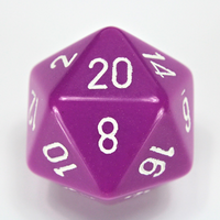 34mm (L) Single d20 Opaque Polyhedral Light Purple/white d20 (Sold per die)