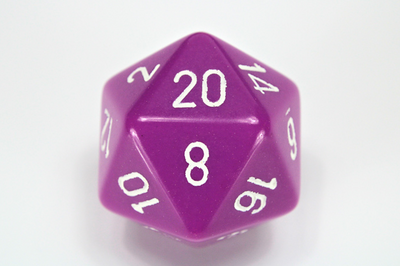 34mm (L) Single d20 Opaque Polyhedral Light Purple/white d20 (Sold per die)