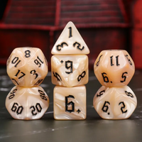 Beige Pearl 7-Dice Set Cream Marble w/Black Dnd Dice Acrylic