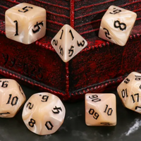 Beige Pearl 7-Dice Set Cream Marble w/Black Dnd Dice Acrylic